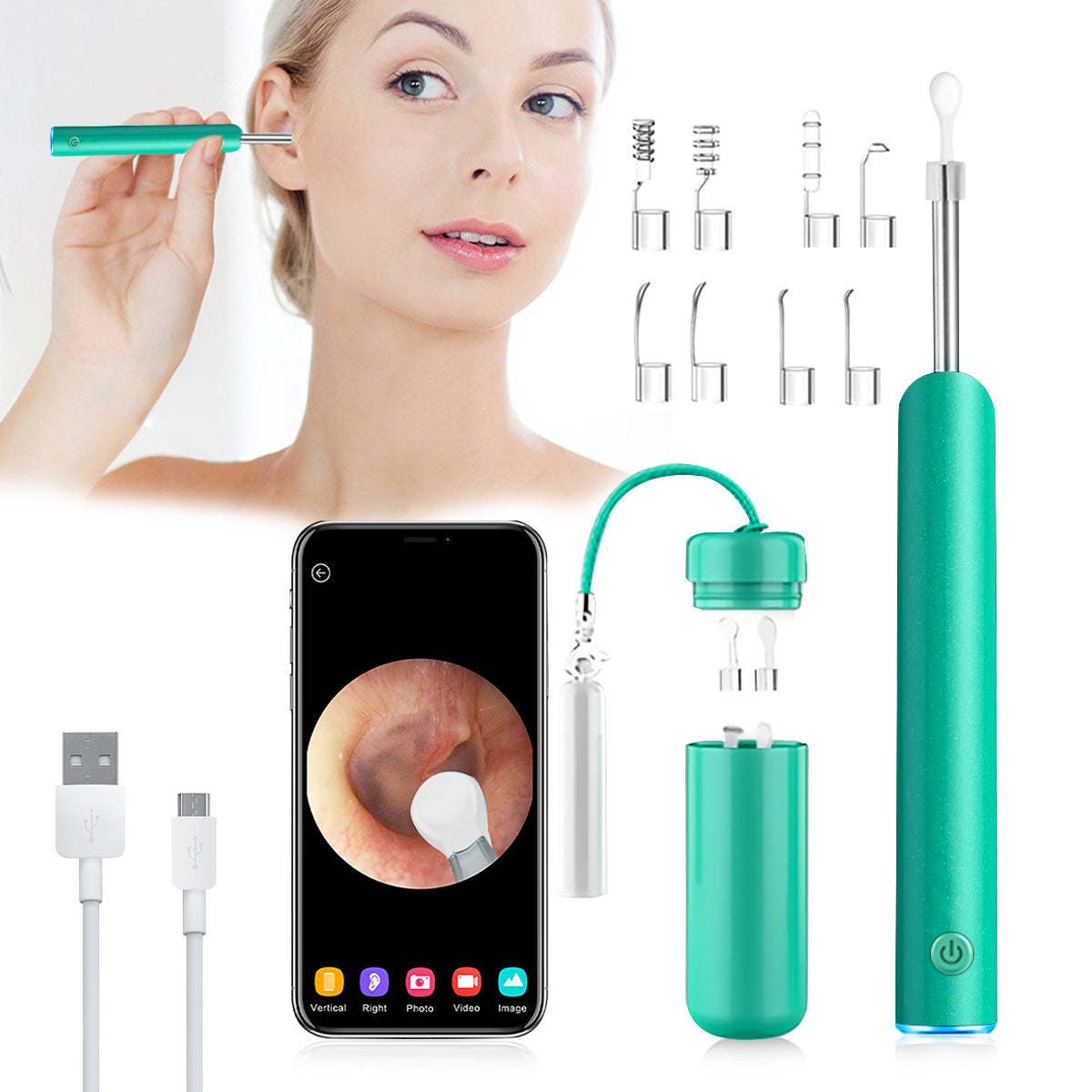 Verilux Ear Wax Remover Tool Kit Camera 9 Pcs Ear Cleaner Tool Wireless HD 1080P 3.9mm Ear Wax Cleaner Machine with 6 Led Light 330 mAh Ear?Camera?for?Cleaning Spade Ear Cleaner Camera for iOS & Android - verilux