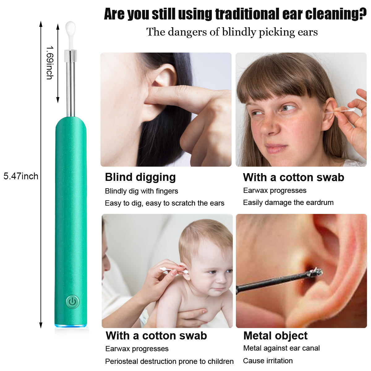 Verilux Ear Wax Remover Tool Kit Camera 9 Pcs Ear Cleaner Tool Wireless HD 1080P 3.9mm Ear Wax Cleaner Machine with 6 Led Light 330 mAh Ear?Camera?for?Cleaning Spade Ear Cleaner Camera for iOS & Android - verilux