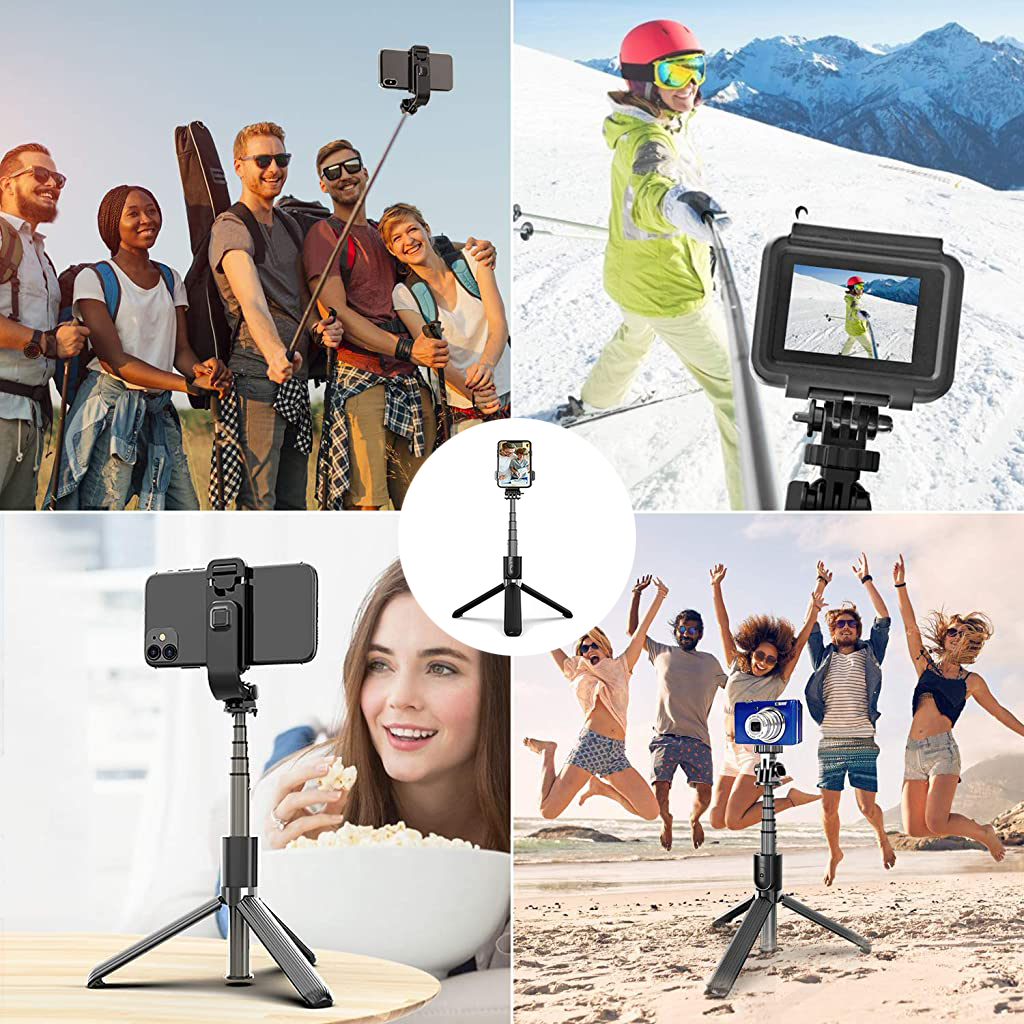 Verilux Bluetooth Extendable Selfie Stick with Wireless Remote& Tripod & Detachable Pan-Tilt for Samsung/Oppo/iPhone/Vivo/OnePlus/CameraAll Smart Phones-82cm Long Rotatable - verilux