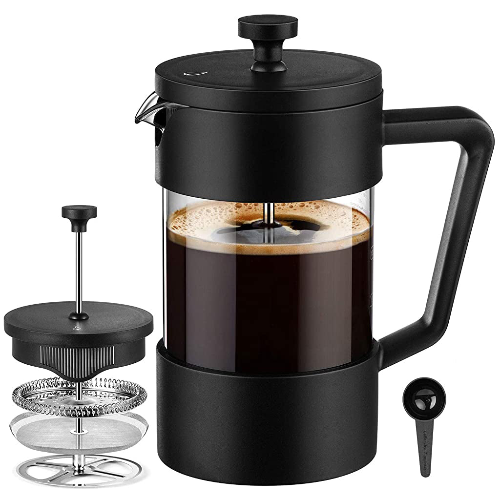 Verilux French Press Coffee Maker 600ML 3 Part Superior Filtration German Heat-Resistant Borosilicate Glass Coffee Maker with 304 Stainless Steel Rust-Free Dishwasher Safe - verilux