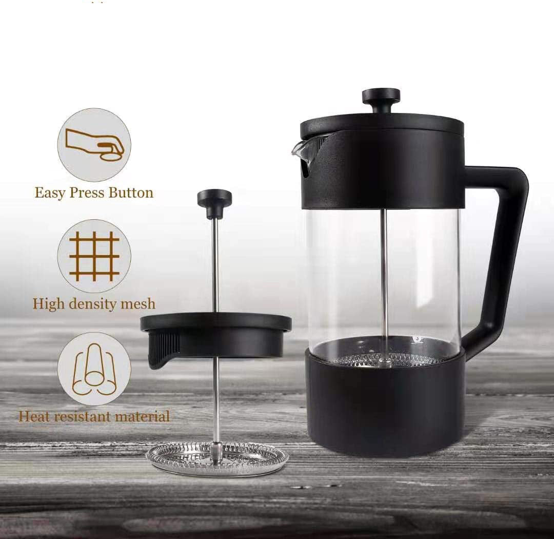 Verilux French Press Coffee Maker 600ML 3 Part Superior Filtration German Heat-Resistant Borosilicate Glass Coffee Maker with 304 Stainless Steel Rust-Free Dishwasher Safe - verilux