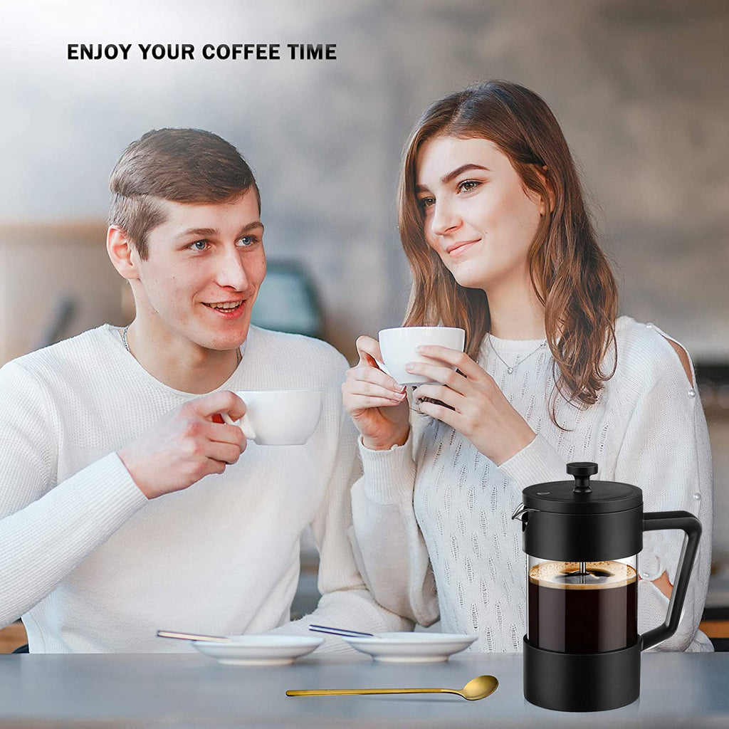 Verilux French Press Coffee Maker 600ML 3 Part Superior Filtration German Heat-Resistant Borosilicate Glass Coffee Maker with 304 Stainless Steel Rust-Free Dishwasher Safe - verilux