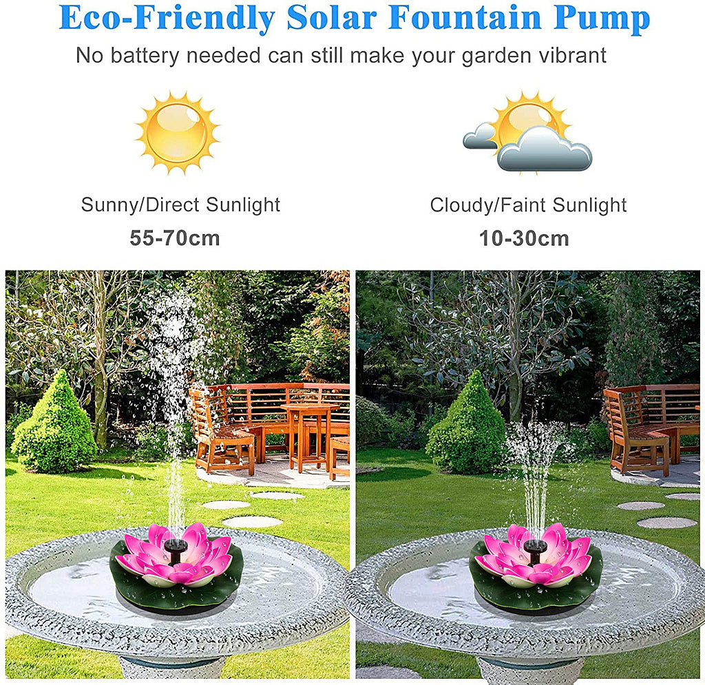 Verilux Lotus Fountain Solar Water Pump fountain pump for Pool Pond Garden and Patio Plants Round 7V 2.5W - verilux