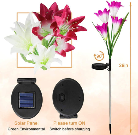Outdoor Solar Garden Flower Lights 2 Pack(Purple and White Color)