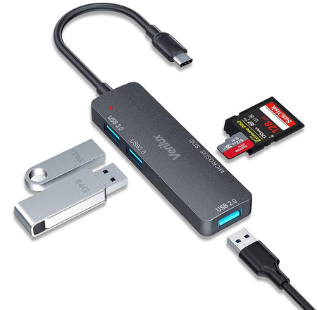 Verilux 5 in 1 USB C Hub,Upgraded Type C Hub 3.0, USB Hub 3.0 for Laptop High Speed,TF/SD Card Reader for PC, MacBook, Mac Pro, Mac Mini, iMac, Surface Pro, XPS, PC, Flash Drive
