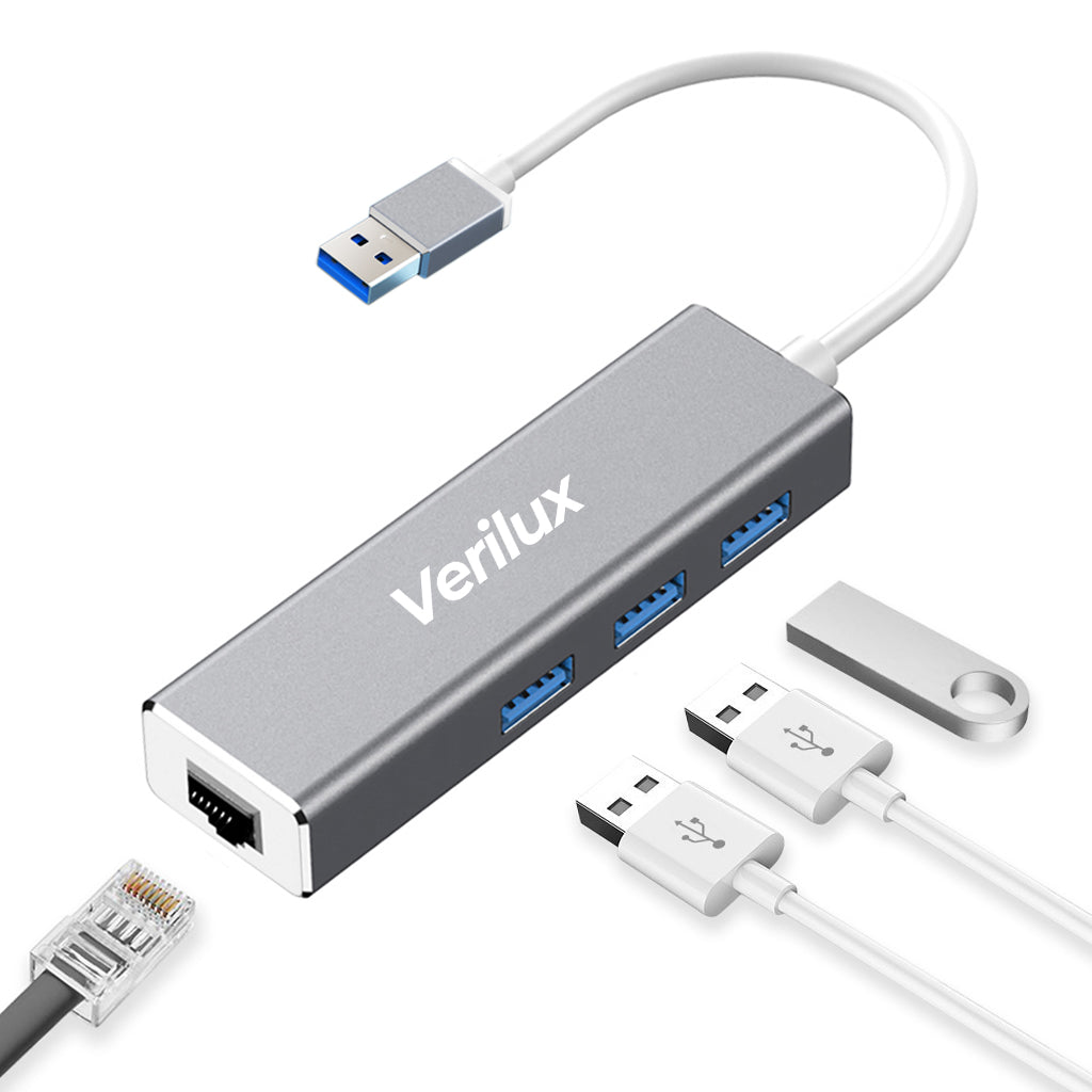 Verilux USB Hub,USB Hub for Laptop, 1000Mbps USB Ethernet Adapter with 3 USB 3.0 Ports and RJ45 LAN Port Compatible with MacBook Air/Pro 13/15,for Chromebook and More USB Supported Devices