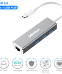 Verilux USB C to Ethernet Adapter,Gigabit Ethernet LAN Adapter,USB Type C Hub with RJ45 Network LAN Port and 3 USB 3.0 Ports for PC, MacBook, Mac Pro, Mac Mini, iMac, Surface Pro, XPS, PC