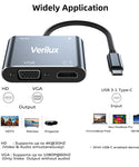 Verilux USB C Hub, 4 in 1 Aluminum Multiport Adapter with 4K@30Hz HDMI, 1080P VGA Adapter, USB 3.0 Port, 87W Power Delivery Port for MacBook Pro/Air 2020/2019/2018 and More Type C Devices