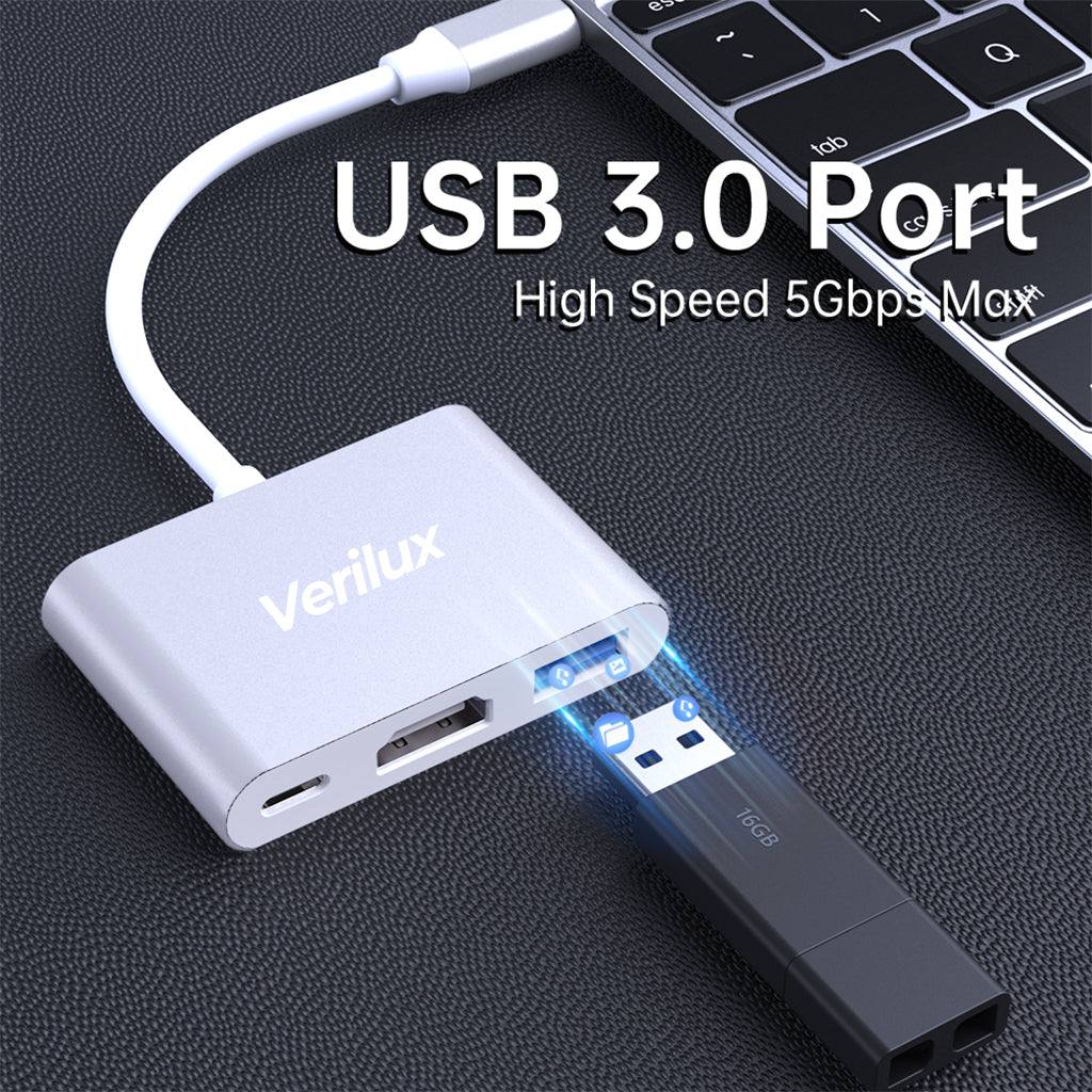 Verilux® USB C Hub,USB C to HDMI Adapter, 3 in 1 USB Type C Hub with USB C PD Port, HD 4k@30HZ HDMI, USB3.0 Port Compatible - verilux