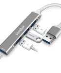 Verilux USB Hub 3.0 for PC, 4-Port High Speed USB Hub with Aluminium Shell, USB Port Hub 3.0 Compatible for PC, MacBook, Mac Pro, Mac Mini, iMac, Surface Pro, XPS, PC (Grey)