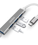 Verilux USB C Hub, USB Hub with 4 USB Ports, High Speed Aluminum Type C Hub Compatible with MacBook, Windows, C-Type Smartphones and Other Type-C Devices (Space Grey,nonsupport MacBookAir M1)