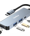Verilux USB C Hub, Multiport Adapter- 4 in 1 Portable Type C Hub with 4K@30Hz HDMI, USB 2.0/3.0 Ports,USB-C 87W PD for MacBook Pro/Air ChromeBook, XPS, USB C Devices(Suitable for MacBook M1 chip)