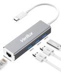 Verilux USB C to Ethernet Adapter,Gigabit Ethernet LAN Adapter,USB Type C Hub with RJ45 Network LAN Port and 3 USB 3.0 Ports for PC, MacBook, Mac Pro, Mac Mini, iMac, Surface Pro, XPS, PC