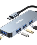Verilux USB C Hub, 4 in 1 Multiport USB C Adapter with 1x USB 3.0, 3xUSB 2.0, Aluminum USB Type C Hub for MacBook Air/Pro, Windows, C-Type Smartphones (Suitable for MacBook M1 Chip)