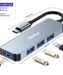 Verilux USB C Hub, 4 in 1 Multiport USB C Adapter with 1x USB 3.0, 3xUSB 2.0, Aluminum USB Type C Hub for MacBook Air/Pro, Windows, C-Type Smartphones (Suitable for MacBook M1 Chip)