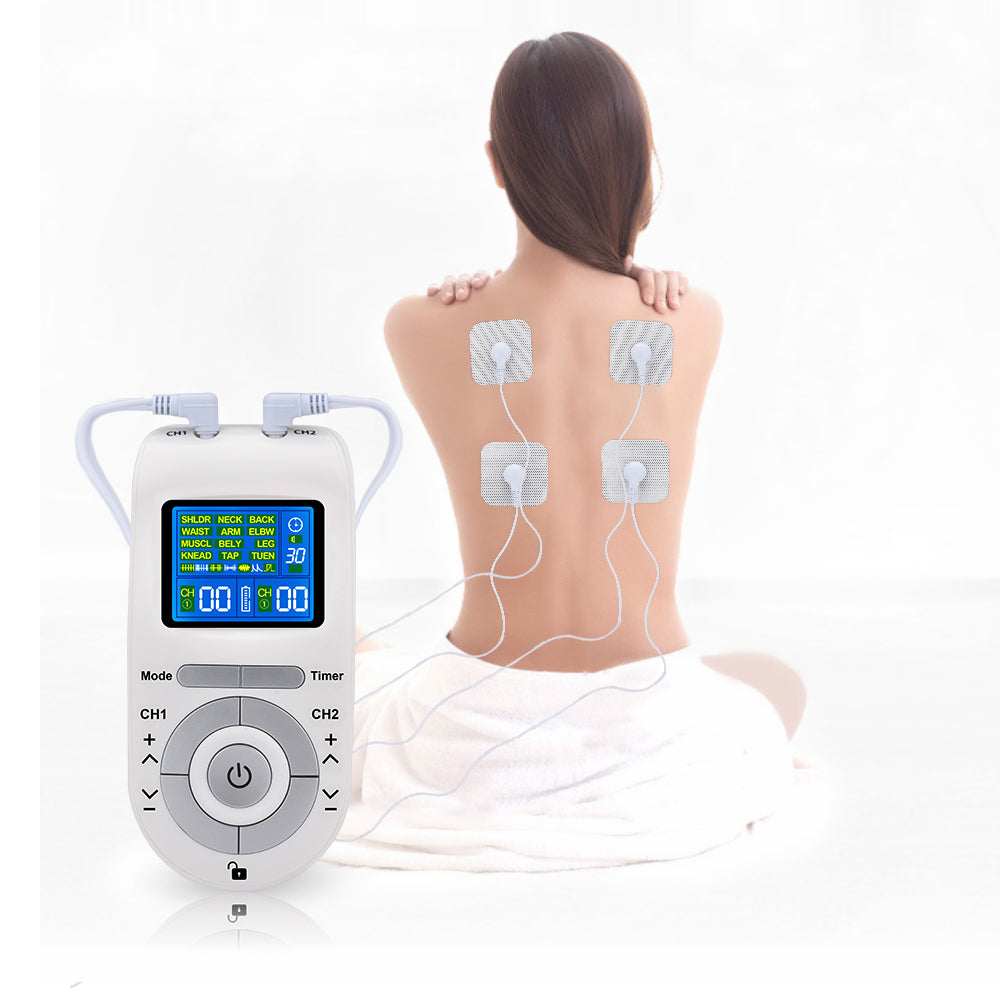 Verilux Neck Massager with 12 Modes 20 Strengths Muscle Stimulator Electronic Pulse Cervical Vertebra Massager Electric Massager for Shoulder Neck Massager Sticker Intelligent Body 4 Massage Patches