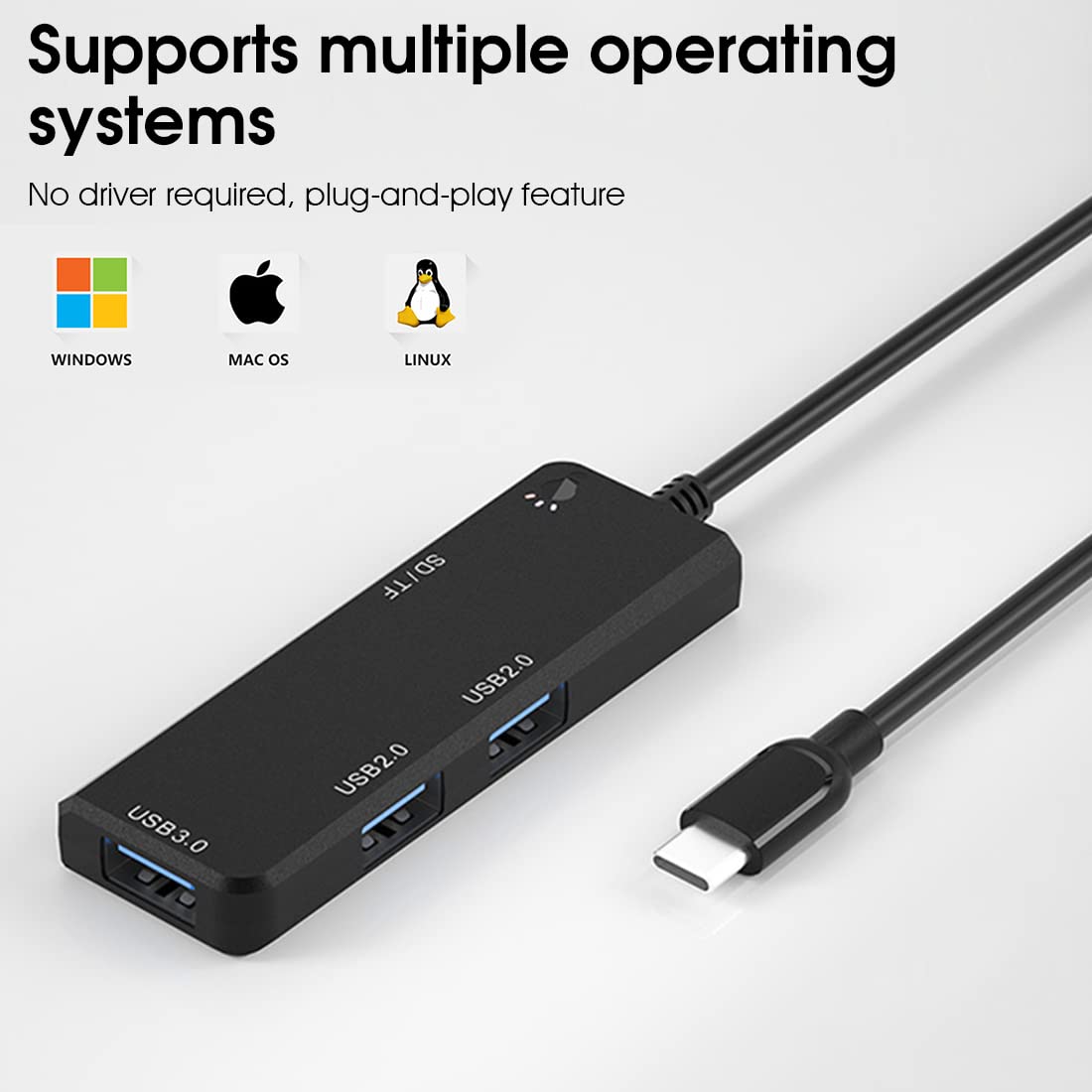Verilux® 5 in 1 USB C Hub,Type C to 1 USB 3.0, 2 USB 2.0, TF/SD Card Reader, USB C Hub for for MacBook