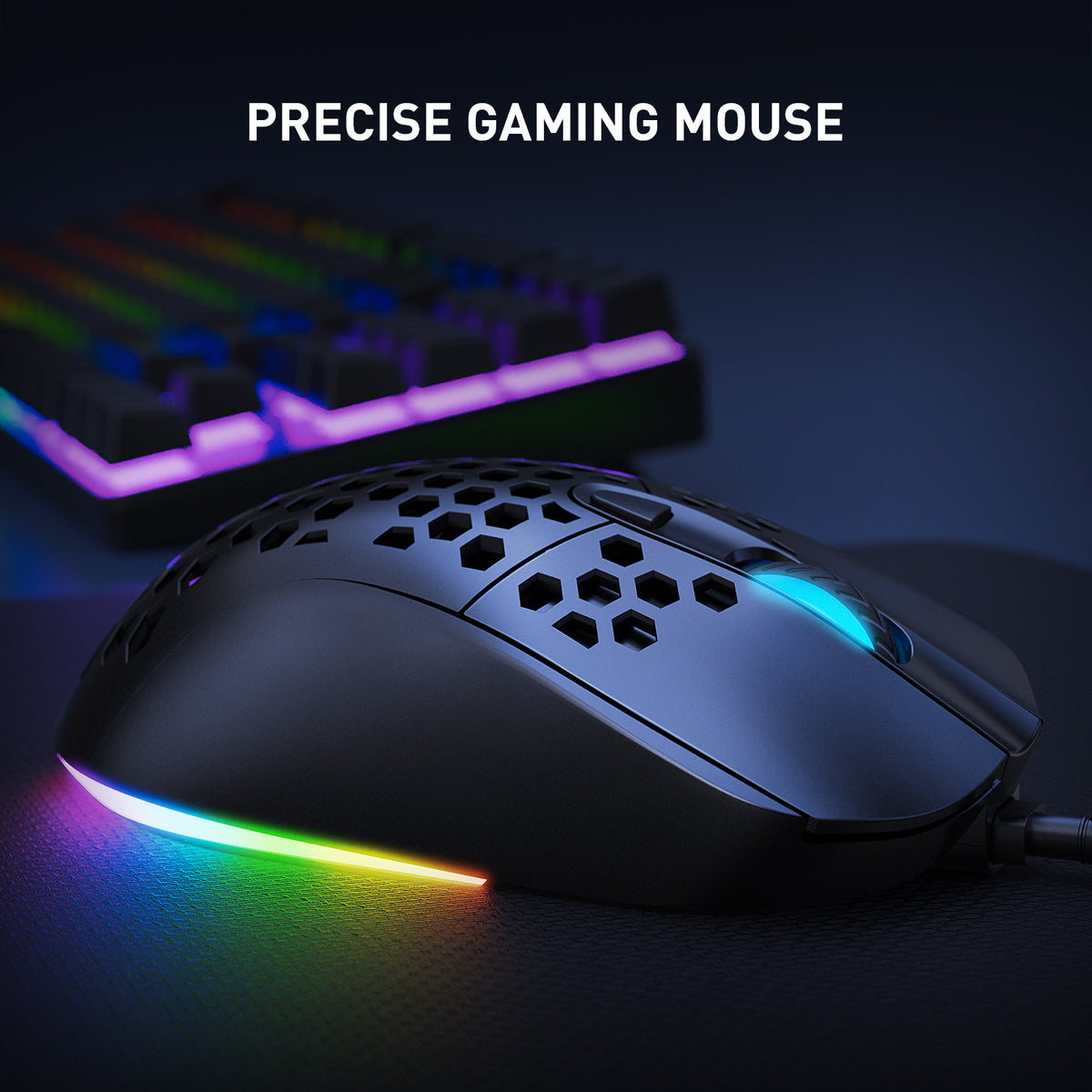 Verilux® RGB Wired Gaming Mouse Honeycomb Lightweight Ergonomic Mouse Max 7200 DPI Ultra Smooth Tracking