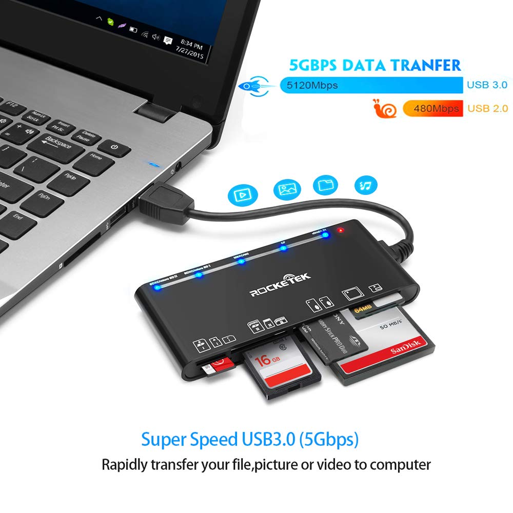 Verilux® Type C OTG 3.0 Multi-Card Reader, SD/TF/CF/Micro SD/XD/MS 7 in 1 Fast 5Gbps Memory Card Reader/Writer/Hub,Access More File Format All-in One Card Reader
