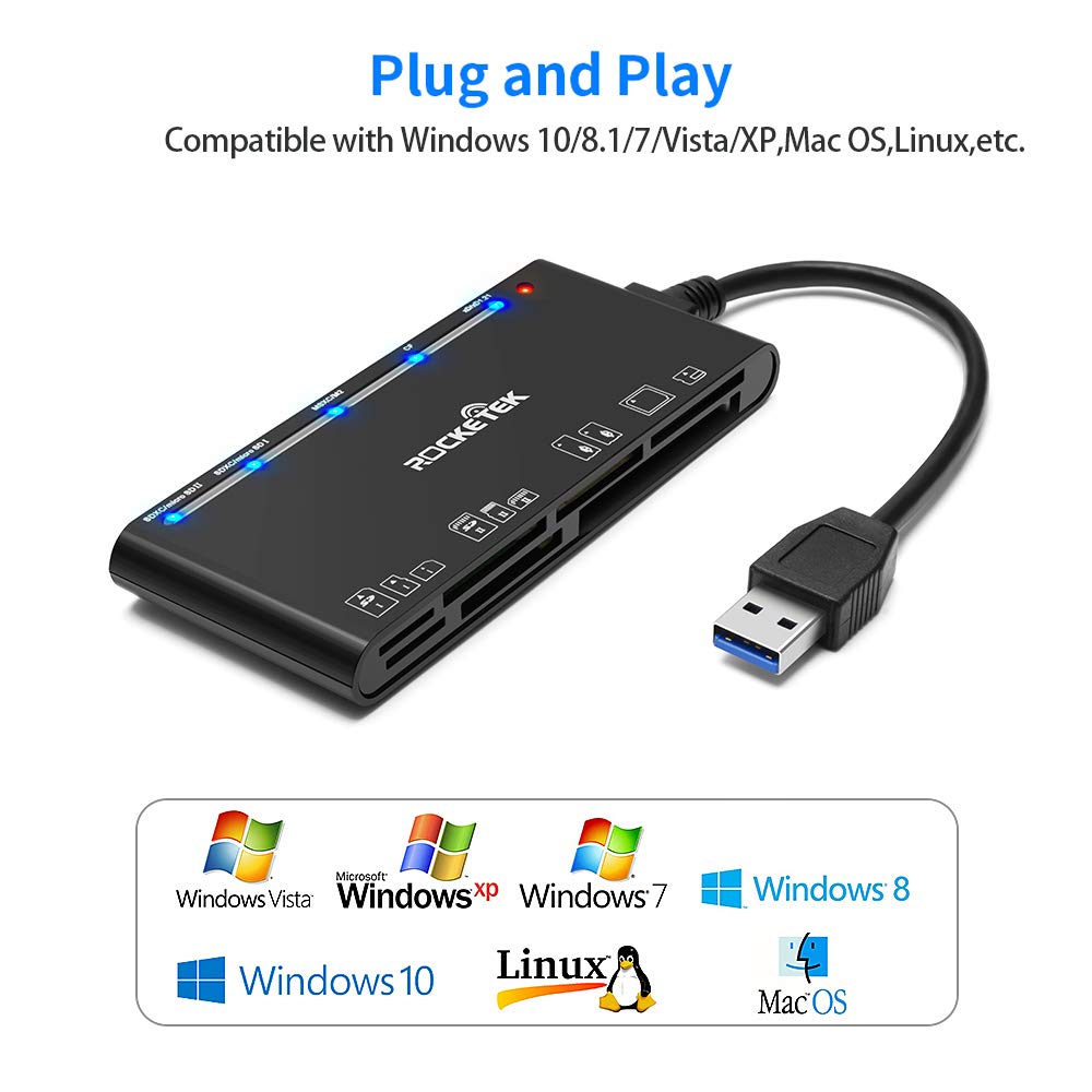 Verilux® Type C OTG 3.0 Multi-Card Reader, SD/TF/CF/Micro SD/XD/MS 7 in 1 Fast 5Gbps Memory Card Reader/Writer/Hub,Access More File Format All-in One Card Reader