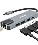 Verilux® USB C Hub, 5 in 1 USB C to HDMI Adapter with 1000M Ethernet, Power Delivery PD Type C Charging Port, 2 USB 3.0 Ports Adapter Compatible
