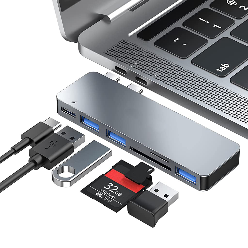 Verilux® USB C Hub, 6 in 1 Hub for MacBook,USB C Hub with Thunderbolt 3, USB 3.0 Ports, SD/TF Card Reader, MacBook Adapter Compatible