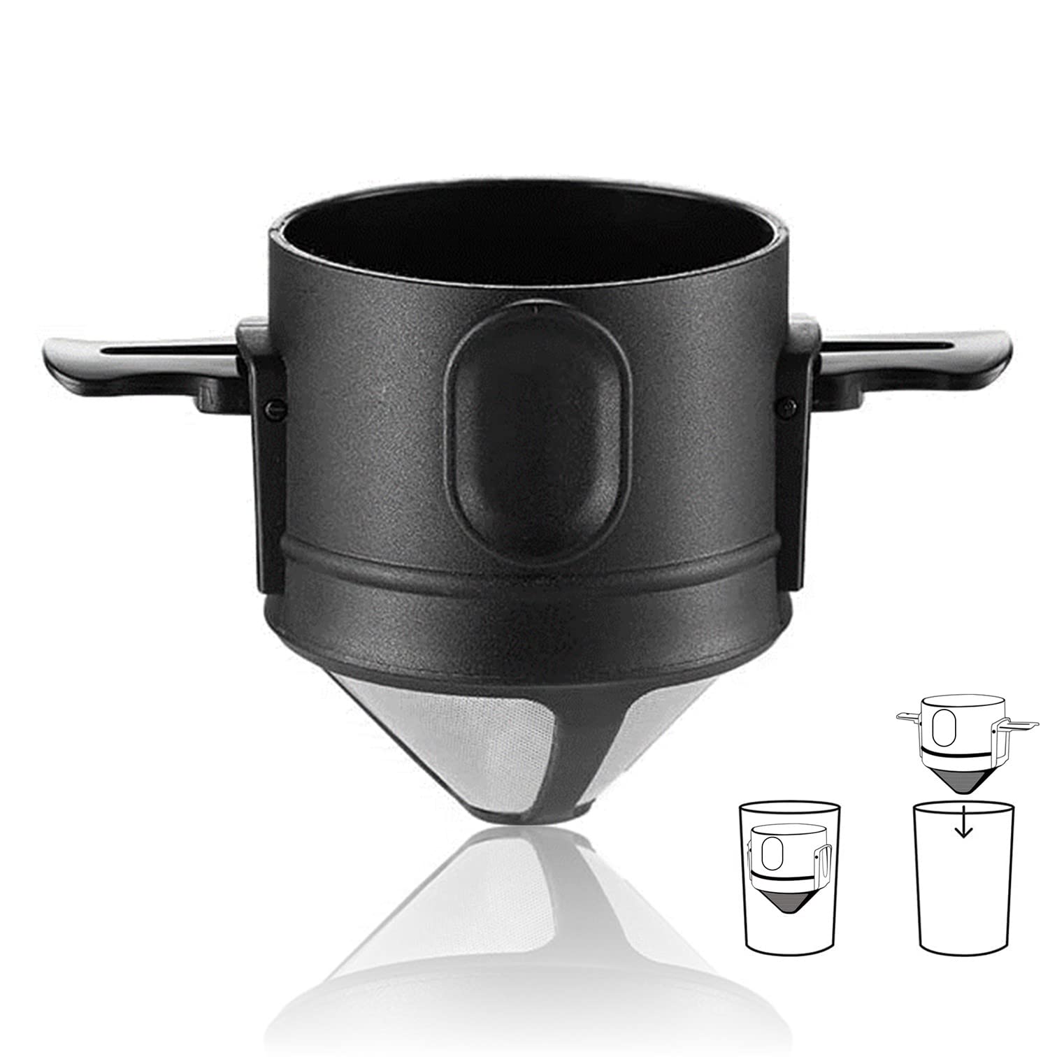 Verilux Filter Coffee Maker Double Mesh Pour Over Coffee Filter Food Grade Stainless Steel & Plastic Coffee Dripper 100% Paperless Maker Foldable to Fit Most Cup Keep Coffee Flavour Easy to Use and Clean